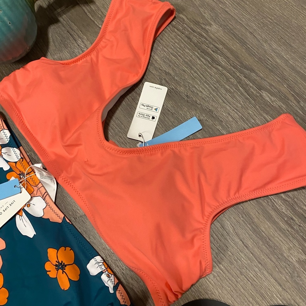 Cupshe Floral Bikini Set XL | Coral Tie Back Swimwear Tropical NWT - Picture 4 of 4